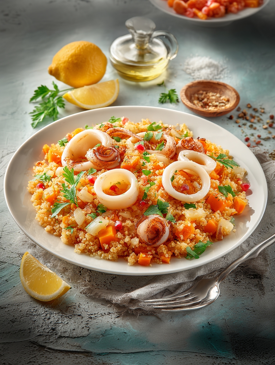 Плов из булгура с кальмаром готовое блюдо Это Норма