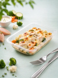 Куриное филе с овощами и соусом Бешамель