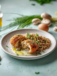 Зразы мясные, фаршированные грибами с гречневой кашей, меню правильное питание TheNorm