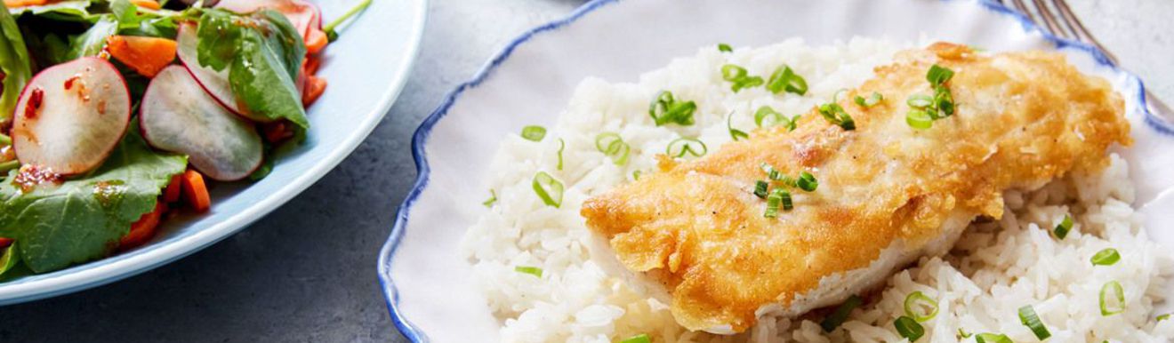 Рецепт на ужин Судак с рисом и салатом
